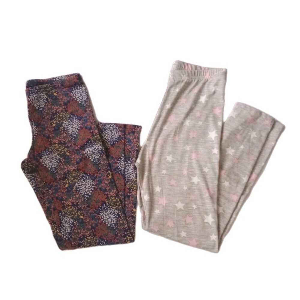 2pc Legging Lot Old Navy/Bobbie Brooks sz L 10/12 Girls NavBlu Floral/Gray Stars